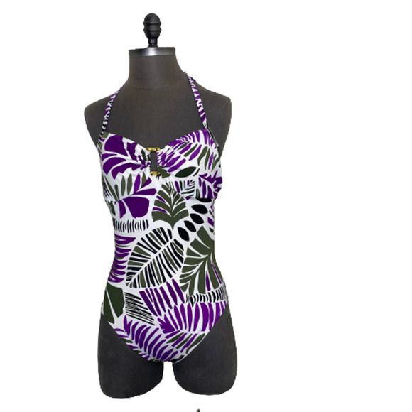 LANDS END ONE PIECE PURPLE GREEN FLORAL SWIMSUIT SIZE 12 - Picture 1 of 8